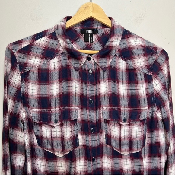 PAIGE Blue & Red Plaid Button Down Shirt Size Small - Picture 4 of 12